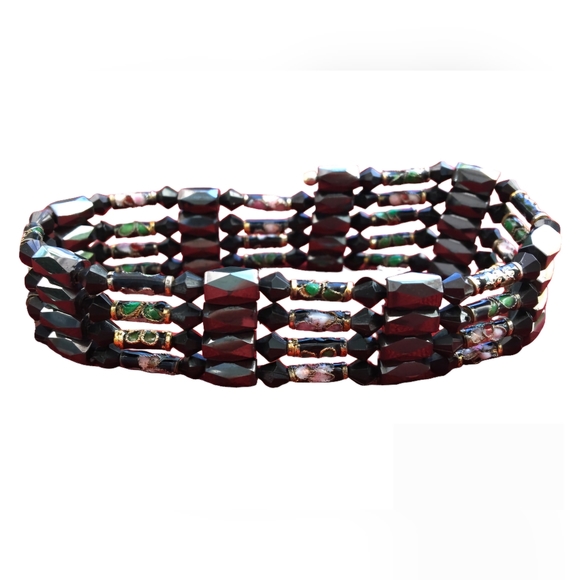 Hematite Cloisonne Bead Wrap Brace²let Necklace Magnetic Blue Black 35” L… - Picture 1 of 1